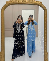 Black Chikankari Kurta With Sharara Set